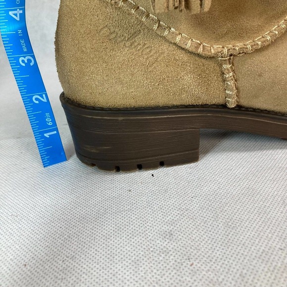 Coolway Boots Womens Sz 10.5 Tan Beige Suede Leather Slouchy Ankle Tassels - Picture 5 of 6